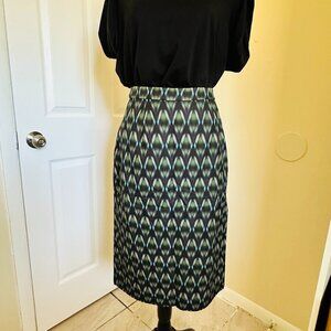 Halogen (Nordstrom) Size 12 Geometric Pencil Skirt Green/Black/Gray